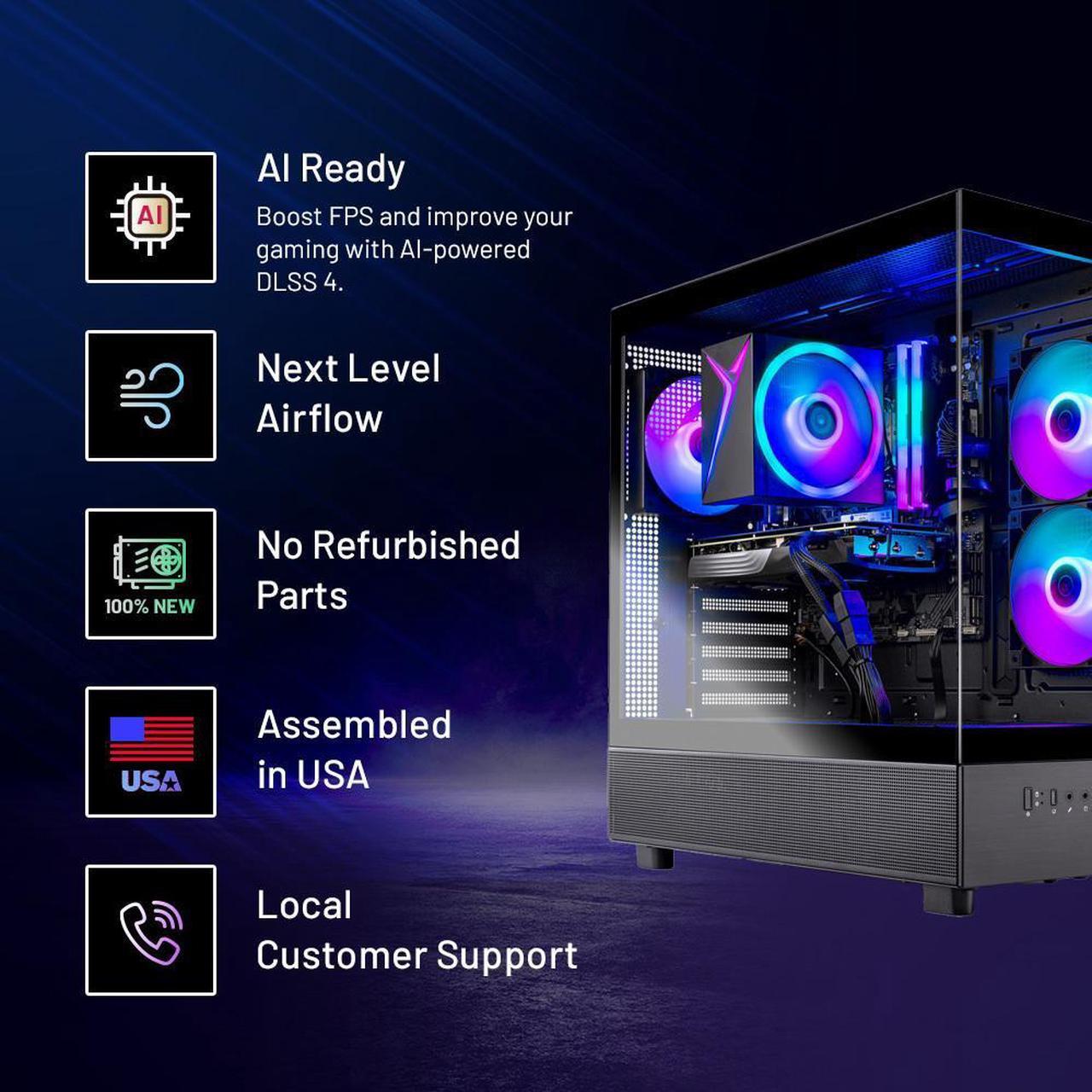 Alt view image 2 of 7 - Skytech Azure Gaming PC Desktop, Ryzen 7 7700 3.8 GHz (5.3GHz Turbo), NVIDIA RTX 5060 Ti 16GB GDDR7, 1TB Gen4 NVMe SSD, 32GB 5200Mhz DDR5 RAM RGB, 650W GOLD PSU, Wi-Fi, Win 11,Montech XR