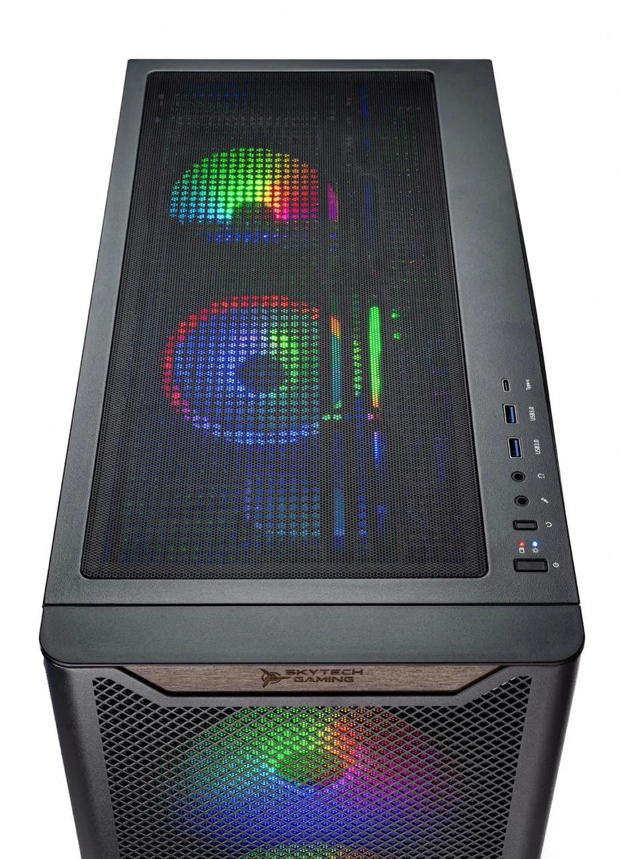 Alt view image 6 of 6 - Skytech Chronos 3 Gaming PC Desktop, Ryzen 7 7700 3.8 GHz (5.3GHz Turbo), AMD RX 9060 XT 8GB, 1TB Gen4 NVMe SSD, 32GB DDR5 RAM 5200 RGB, 650W GOLD PSU, Wi-Fi, Win 11,Montech XR Wood