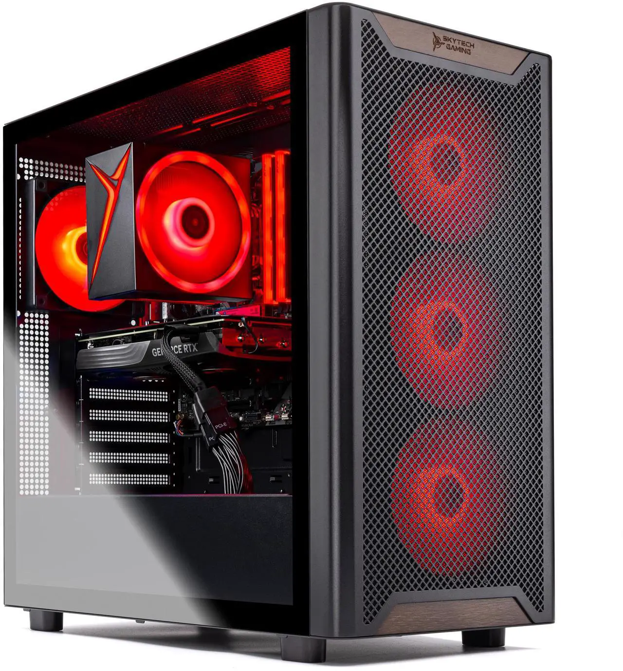 Alt view image 2 of 6 - Skytech Chronos 3 Gaming PC Desktop, Ryzen 7 7700 3.8 GHz (5.3GHz Turbo), AMD RX 9060 XT 8GB, 1TB Gen4 NVMe SSD, 32GB DDR5 RAM 5200 RGB, 650W GOLD PSU, Wi-Fi, Win 11,Montech XR Wood