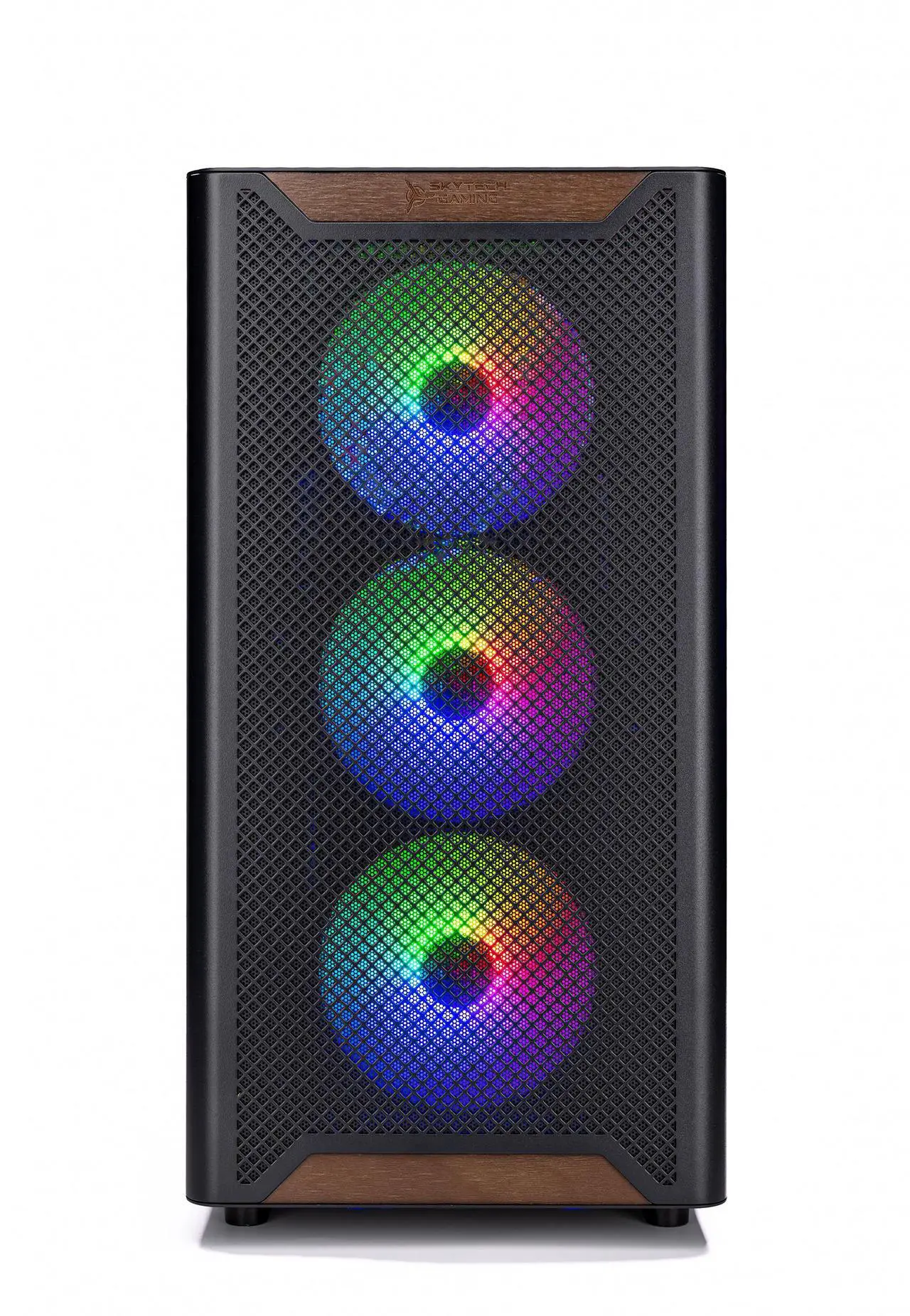 Alt view image 5 of 6 - Skytech Chronos 3 Gaming PC Desktop, Ryzen 7 7700 3.8 GHz (5.3GHz Turbo), AMD RX 9060 XT 8GB, 1TB Gen4 NVMe SSD, 32GB DDR5 RAM 5200 RGB, 650W GOLD PSU, Wi-Fi, Win 11,Montech XR Wood