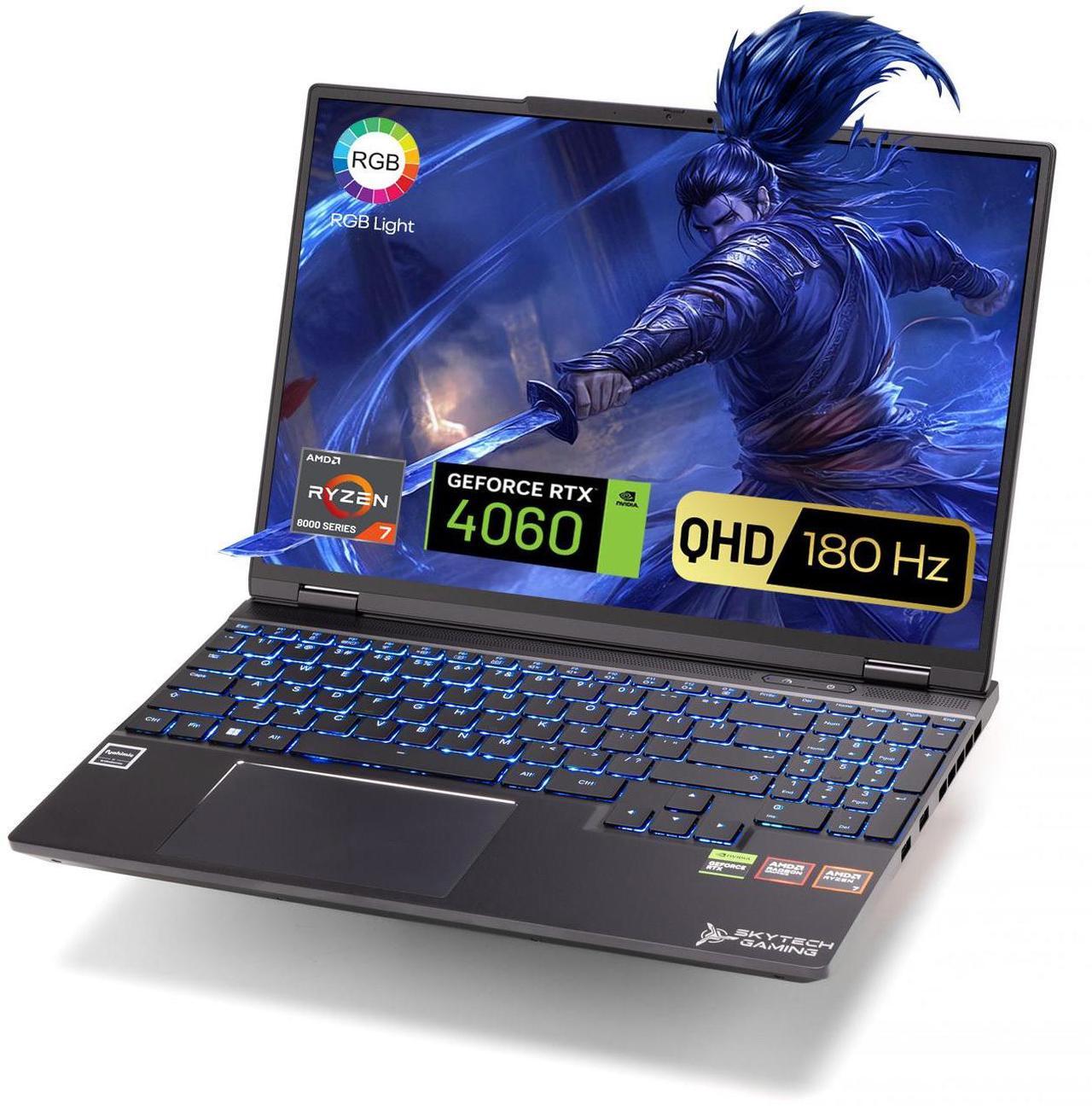 Alt view image 2 of 7 - Skytech Gaming Noir 15.3"180Hz- AMD Ryzen 7 8745H(4.9GHz Turbo Boost), NVIDIA GeForce RTX 4060 8GB, 15.3 QHD 180Hz Display, 16GB DDR5, 1TB PCIe SSD, Wi-Fi 6, Nahimic Audio, RGB Backlit KB, Windows 11