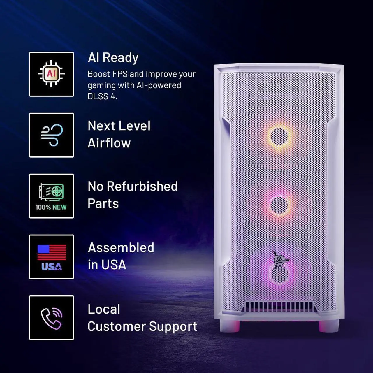 Alt view image 2 of 7 - Skytech Archangel Gaming PC Desktop, Ryzen 7 7700 3.8 GHz (5.3GHz Turbo), NVIDIA RTX 5070 12GB, 1TB NVMe SSD, 32GB DDR5 RAM RGB, 850W GOLD PSU, Wi-Fi, Win 11
