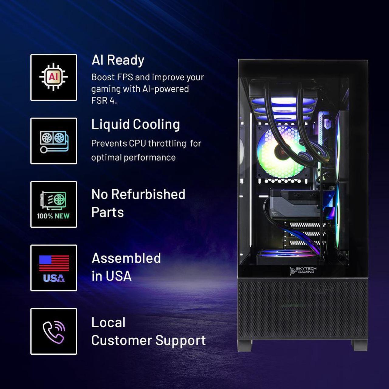 Alt view image 2 of 7 - Skytech Azure 3 Plus Gaming PC Desktop, Ryzen 9 9900X3D 4.4 GHz (5.5GHz Turbo), NVIDIA RTX 5070 Ti 16GB, 1TB Gen4 NVMe SSD, 64GB DDR5 RAM 5600 RGB, 850W GOLD ATX 3 PSU, 360mm ARGB AIO , Wi-Fi, Win 11