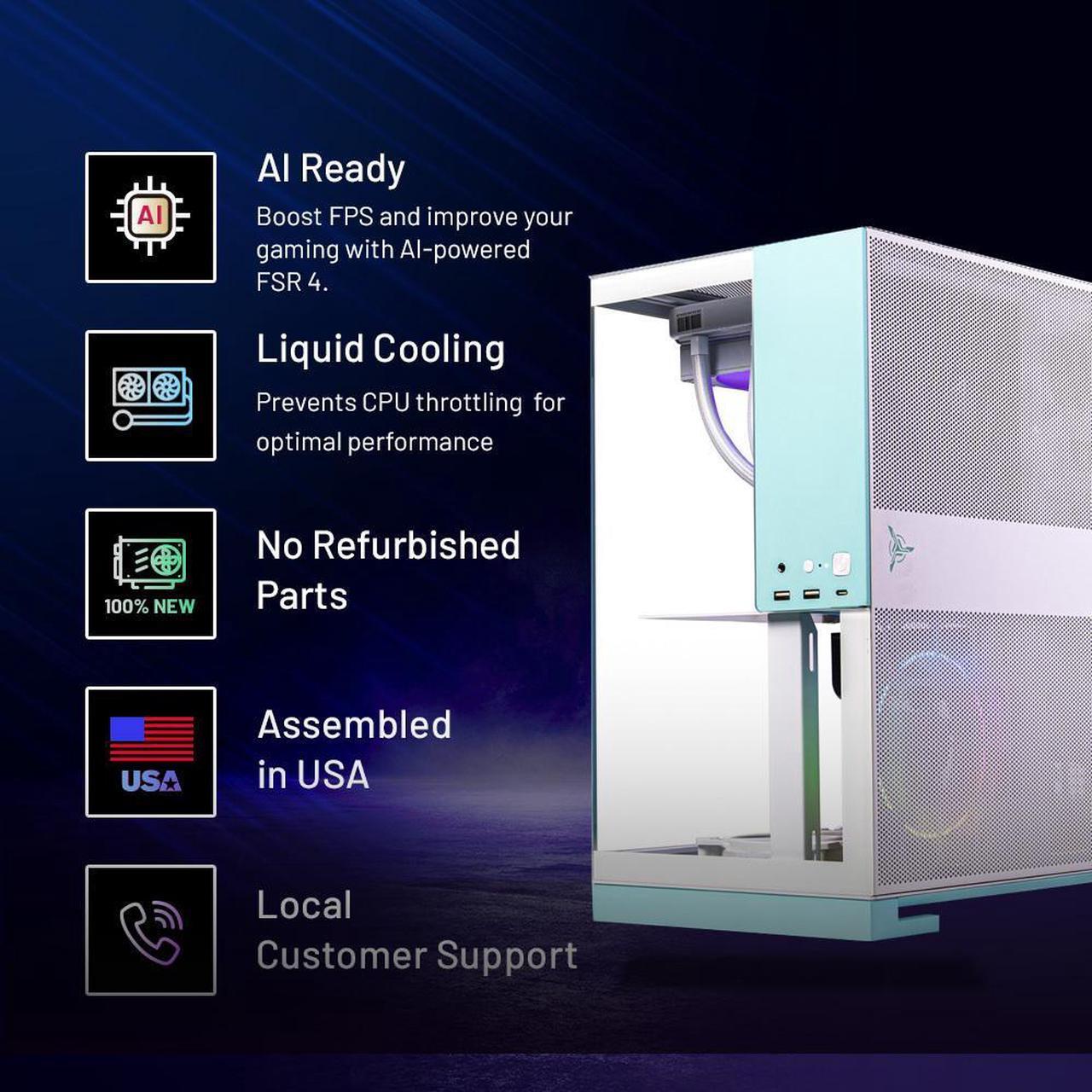 Alt view image 2 of 7 - Skytech Aqua Gaming PC Desktop, Ryzen 7 9700X 3.8 GHz (5.5GHz Turbo), AMD RX 9070 XT 16GB, 2TB Gen4 NVMe SSD, 32GB DDR5 6000 RGB, 850W GOLD ATX 3 PSU, 360mm ARGB AIO , Wi-Fi, Win 11,GEOMETRICFUTURE M5