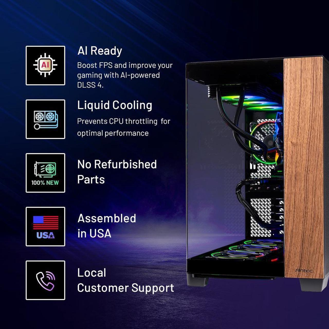 Alt view image 2 of 6 - Skytech Prism 4 Gaming PC Desktop, Ryzen 7 9700X 3.8 GHz (5.5GHz Turbo), NVIDIA RTX 5070 Ti 16GB, 2TB Gen4 NVMe SSD, 32GB DDR5 6000, 850W GOLD ATX 3, 360mm AIO , Wi-Fi, Win 11,Antec C8 Curved Wood