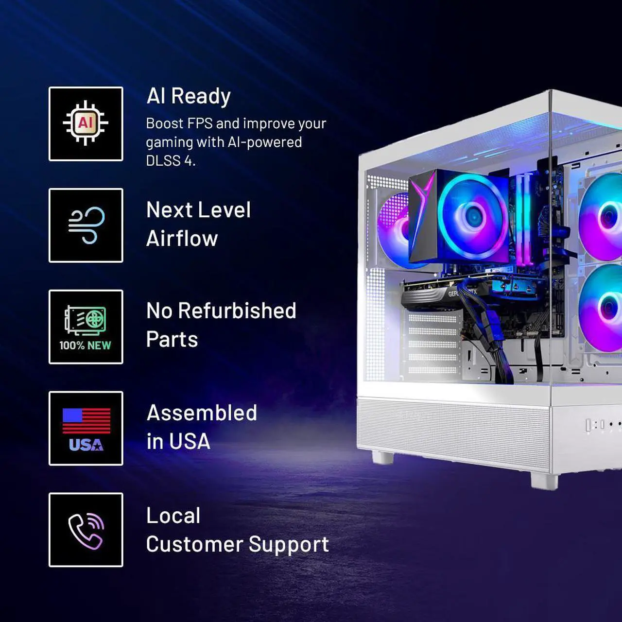 Alt view image 2 of 7 - Skytech Azure Gaming PC Desktop, Ryzen 5 7600 3.8 GHz (5.1GHz Turbo), NVIDIA RTX 5060 8GB, 1TB NVMe SSD, 32GB DDR5 RAM 5200 RGB, 650W GOLD PSU, Wi-Fi, Win 11,Montech XR