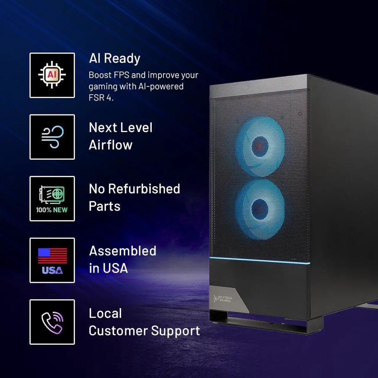 Alt view image 2 of 7 - Skytech Gaming Nebula 2 Desktop PC, Ryzen 5 9600X 3.9 Ghz (5.4GHz Turbo), AMD RX 9060 XT 8GB, 1TB Gen4 NVMe SSD, 16GB DDR5 RAM 6000, 650W GOLD PSU, Wi-Fi, Win 11