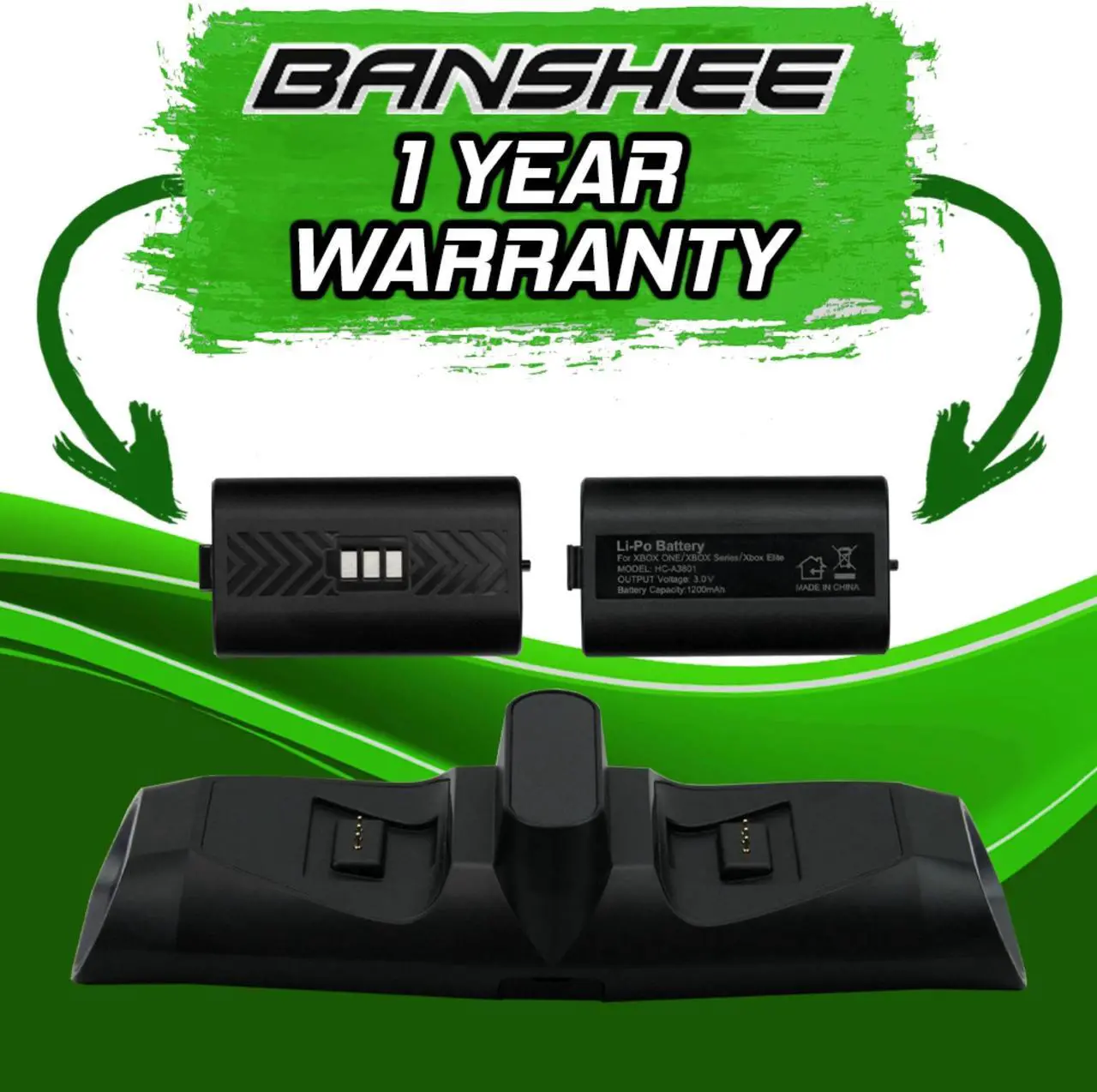Alt view image 2 of 5 - Banshee Controller Charger Station with 2 Pack of 1200mAh Rechargeable Batteries for Xbox Series X, Xbox-one, Xbox-one S/X, Xbox Elite Controller, Charging Dock with 4 Pack of Covers