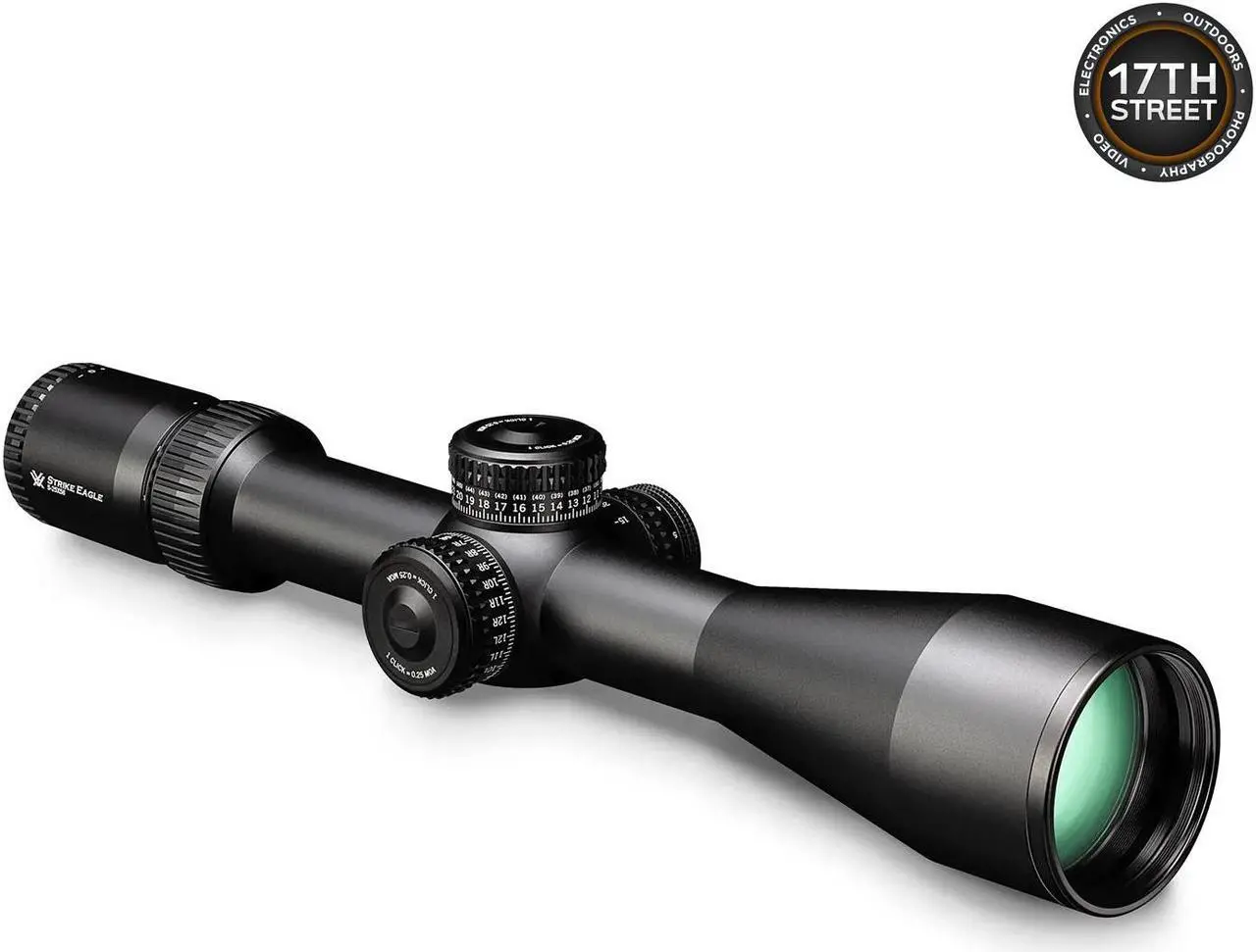 Alt view image 7 of 7 - Vortex Optics Strike Eagle 5-25x56 FFP EBR-7C MRAD Riflescope with Vortex Pro Riflescope 34mm Rings, Vortex Logo Hat Camo Black and Waith Compact Flashlight Keychain (Bundle Set)