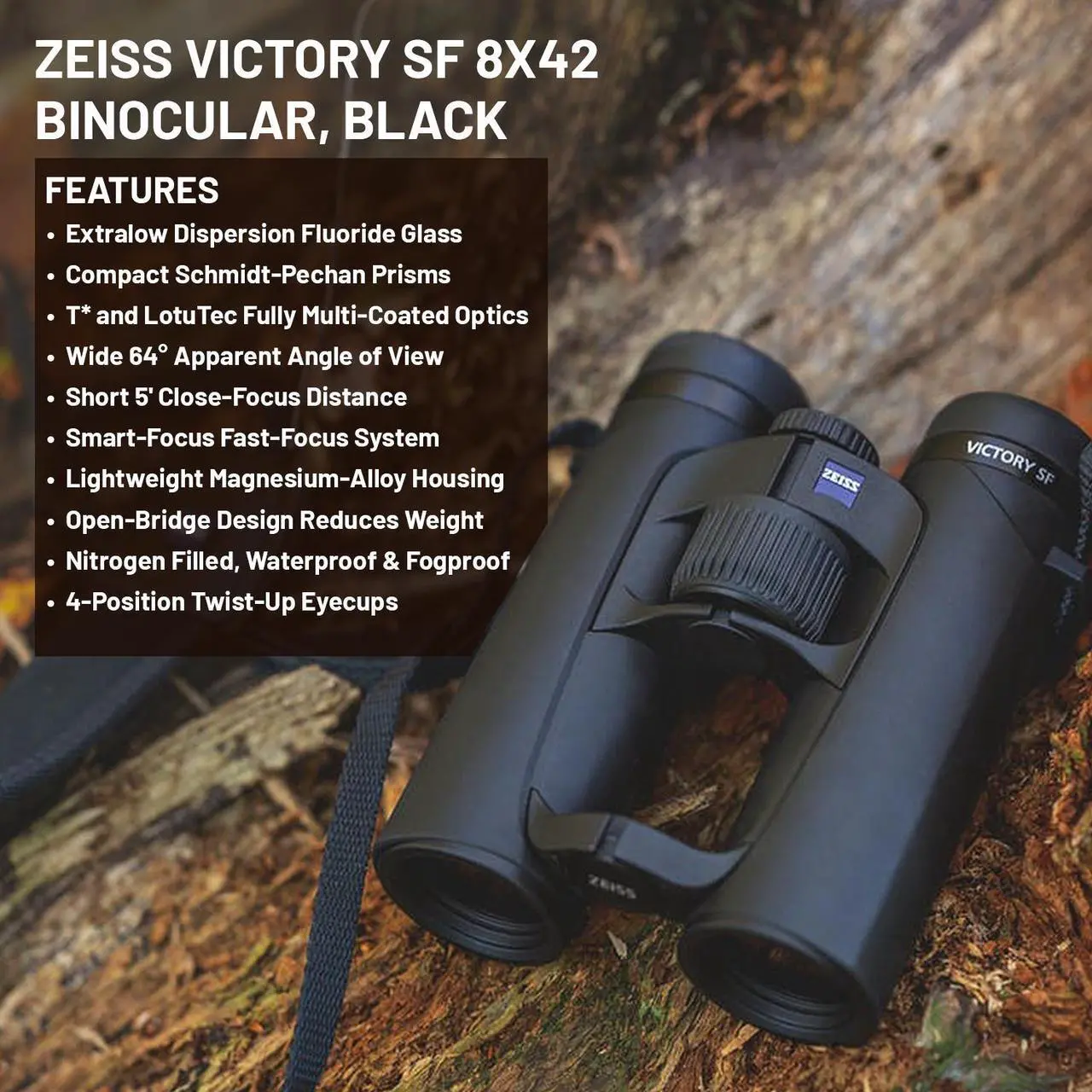Alt view image 5 of 5 - Zeiss 8x42 Victory SF Binoculars For Bird Watching (Black) with Waith Harness Strap, Waith Camo Baseball Hat, Waith Cleaning Cloth, Zeiss Lens Wipes Box and Waith Floating Strap (Yellow) (Bundle Set)