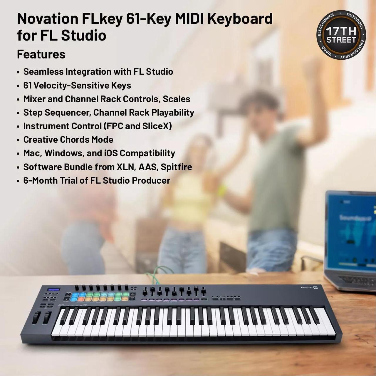 Alt view image 2 of 6 - Novation FLkey 61-Key MIDI Keyboard Controller, Headphones, Cover, Pedal Bundle