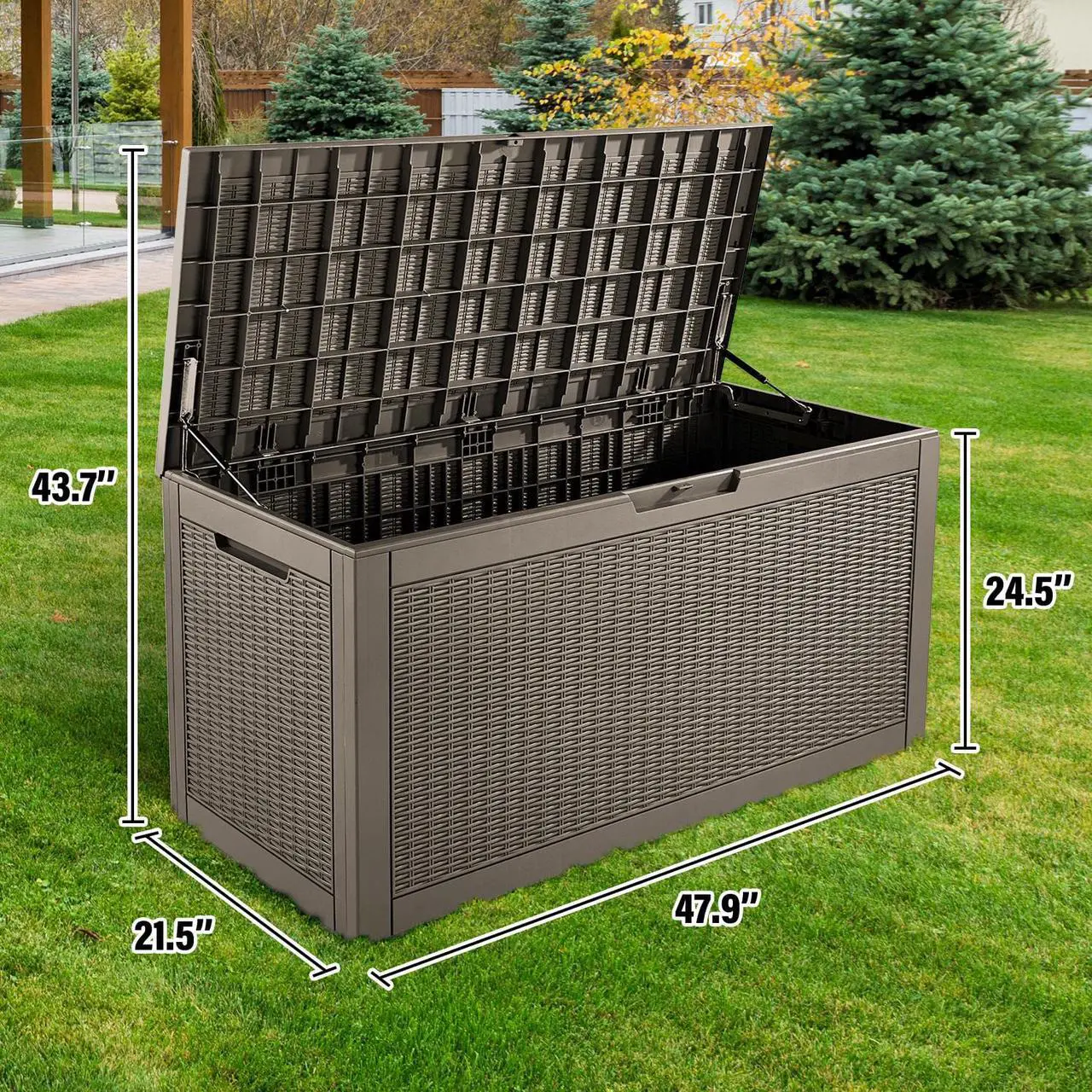 Alt view image 7 of 7 - 100 Gallons Deck Box Storage Box Waterproof Outdoor Storage Box Bench with keyhole for Garden Pool Patio Storage,Tan