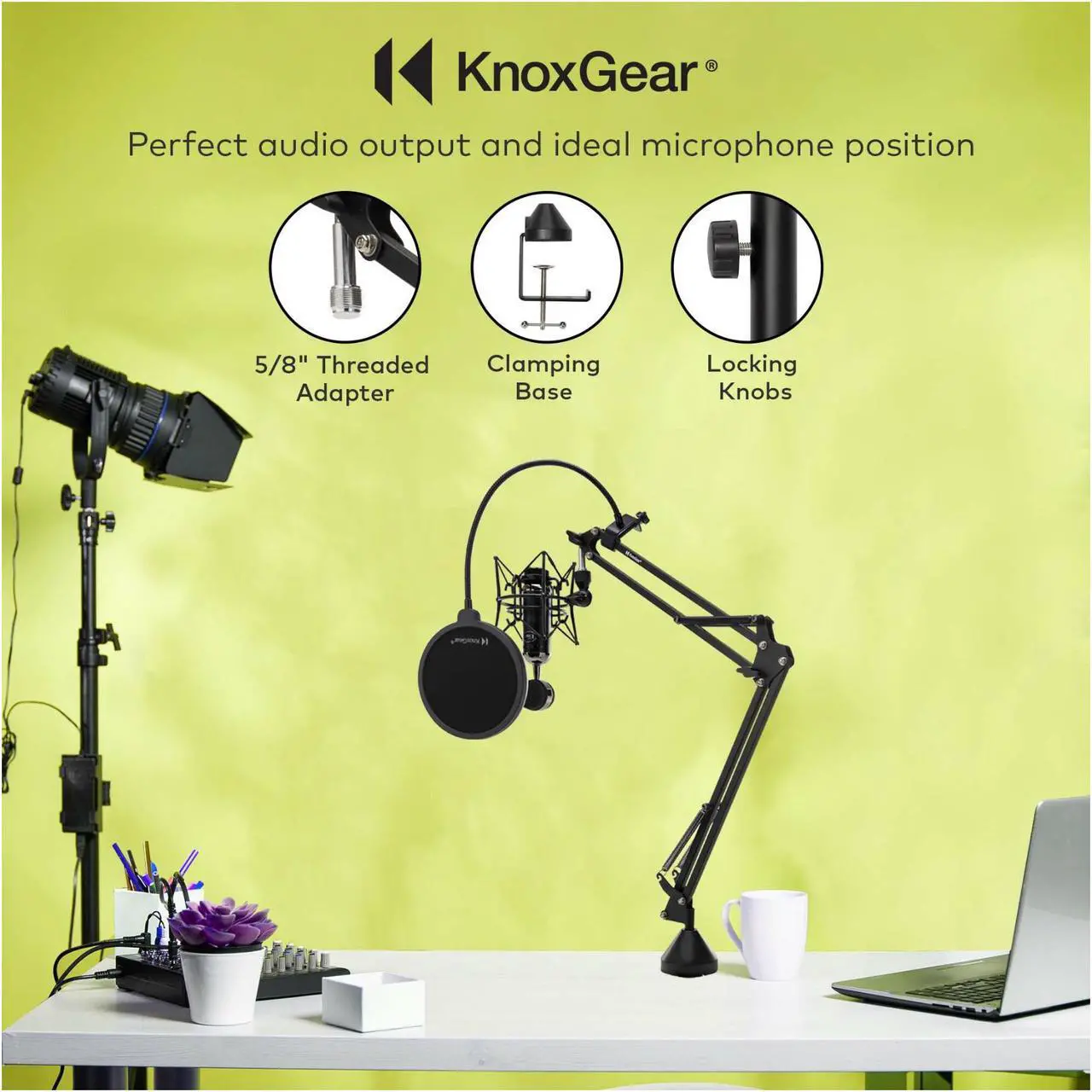 Alt view image 3 of 7 - Knox Gear Desktop Boom Arm Microphone Stand