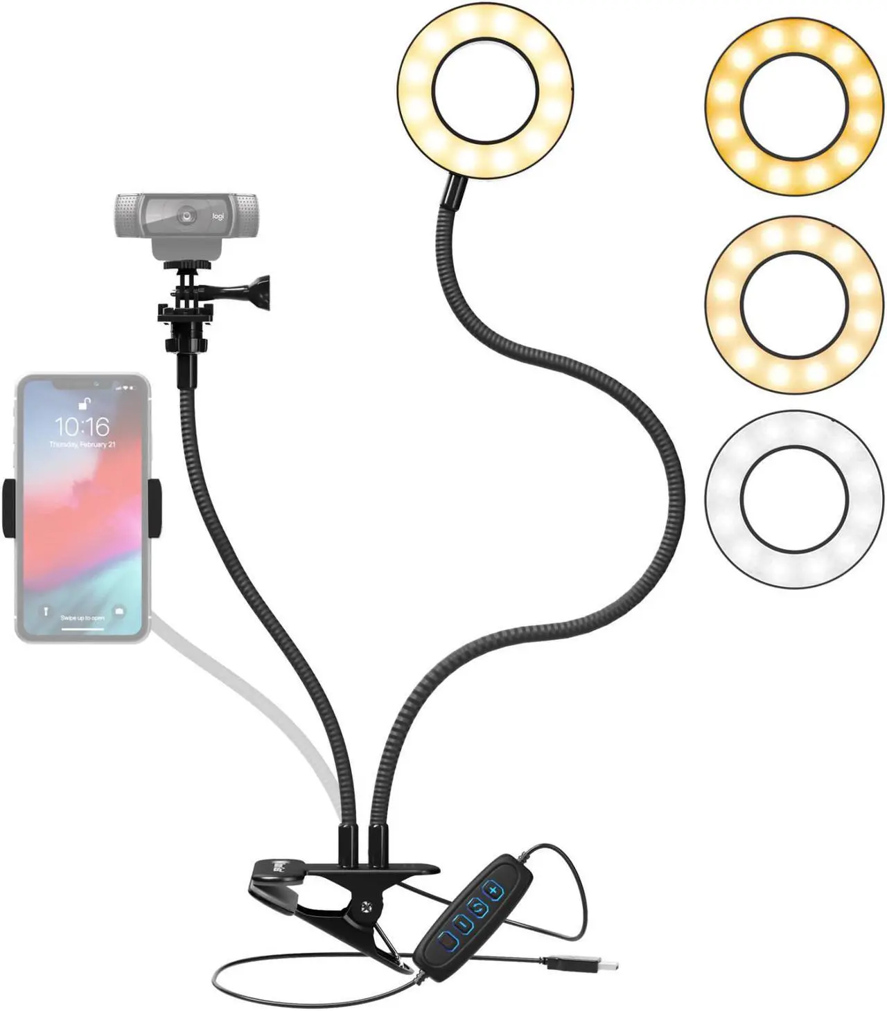 Alt view image 2 of 7 - Knox Gear Selfie Ring Light Stand with Cell Phone Holder and Webcam/Camera Mount