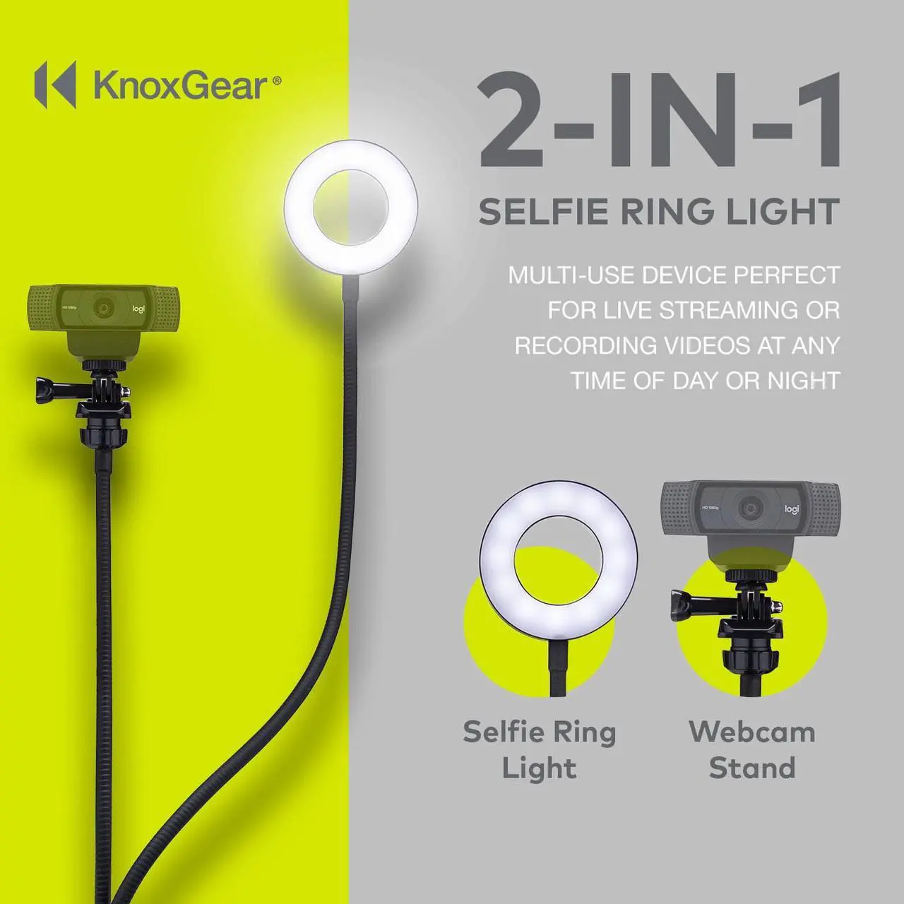 Alt view image 3 of 7 - Knox Gear Selfie Ring Light Stand with Cell Phone Holder and Webcam/Camera Mount