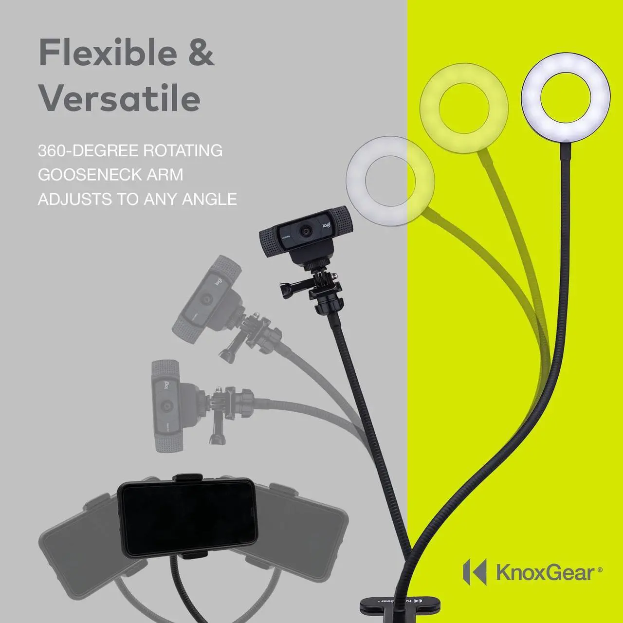 Alt view image 6 of 7 - Knox Gear Selfie Ring Light Stand with Cell Phone Holder and Webcam/Camera Mount