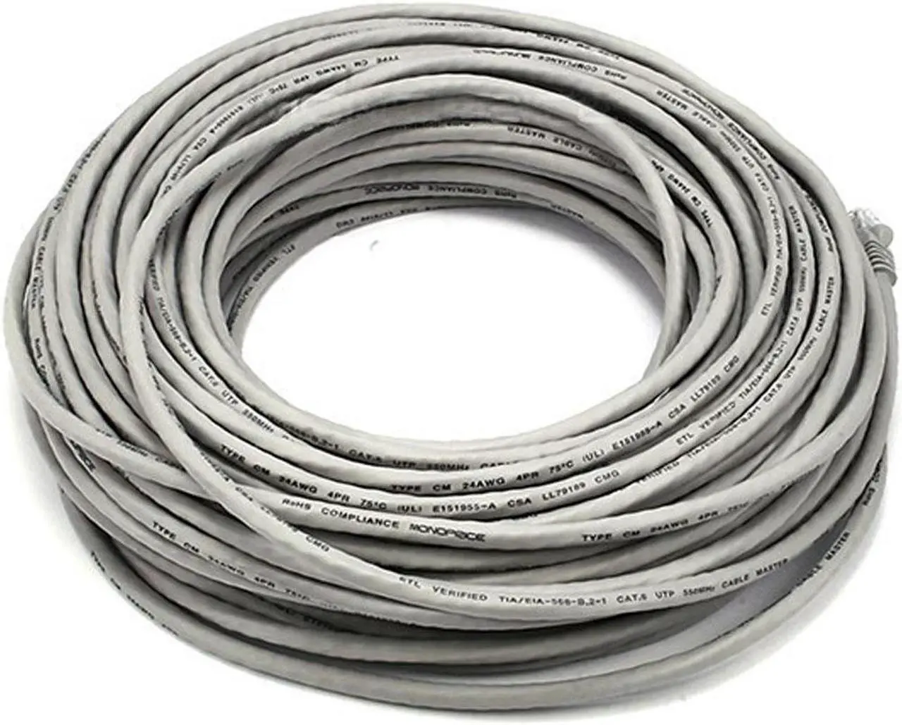 Alt view image 6 of 18 - Monoprice Cat5e Ethernet Patch Cable - 100 Feet - Gray | Network Internet Cord - RJ45, Stranded, 350Mhz, UTP, Pure Bare Copper Wire, 24AWG