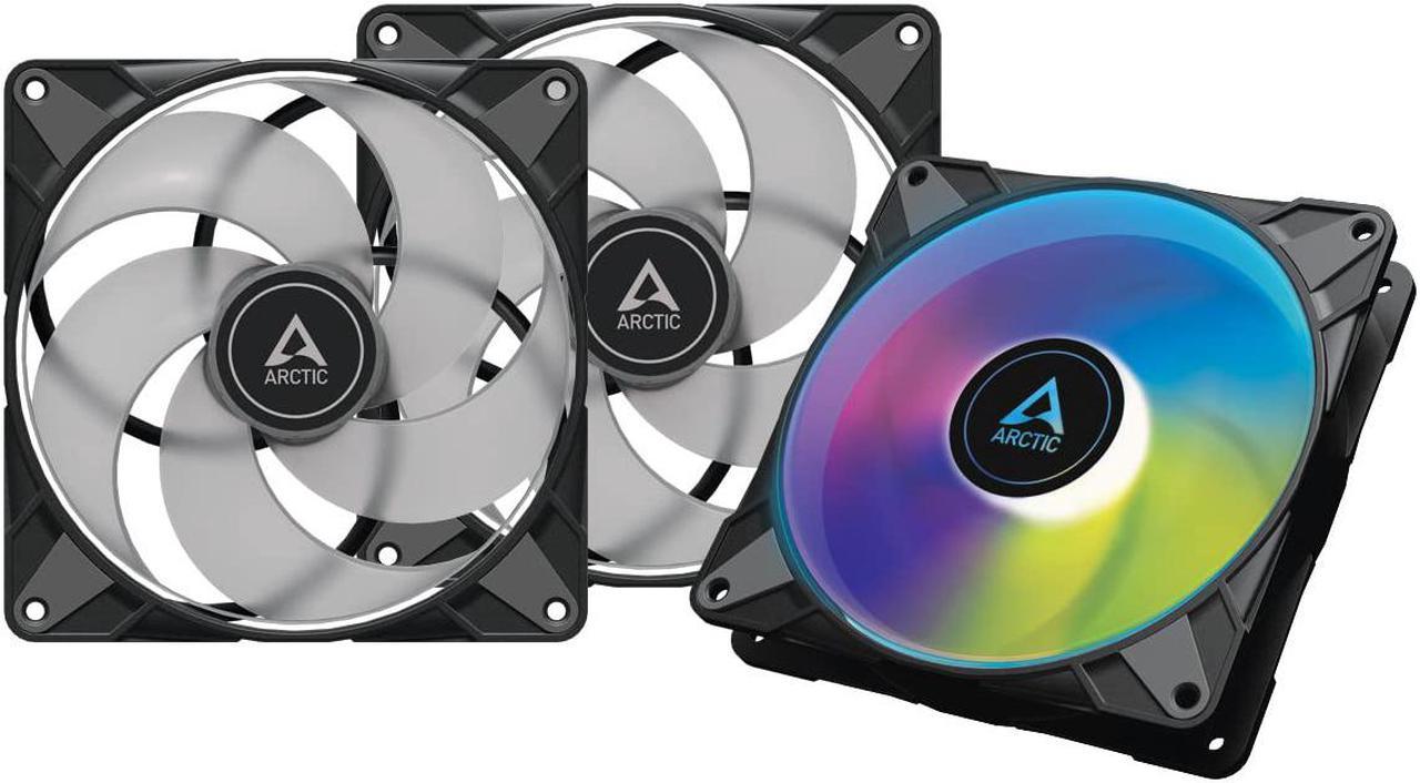 ARCTIC P14 PWM PST A-RGB 0dB (3 Pack) - Case Fan, 140 mm PWM, Optimised for Static Pressure, Semi-Passive: 0-1900 RPM, 5V 3 Pin A-RGB LED - Black Model ACFAN00257A