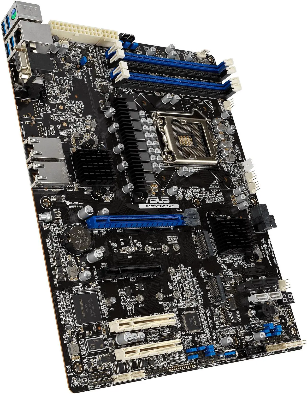 Alt view image 2 of 11 - Intel® Xeon® E-2300 LGA 1200 ATX server motherboard with four DIMM and dual M.2 slots, plus dual 10G LAN, eight SATA, one HDMI, two PCIe 4.0 slots, two USB 3.2 Gen 2.