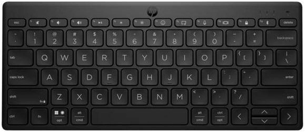 HP 350 Compact Multi-Device Bluetooth Keyboard - Windows, Mac, Chrome OS, Android, iPad, iPhone Compatible - Wireless - Easy Switch Up To 3 Devices -Media Shortcuts -Emoji Key -Black (692S8AA#ABL)