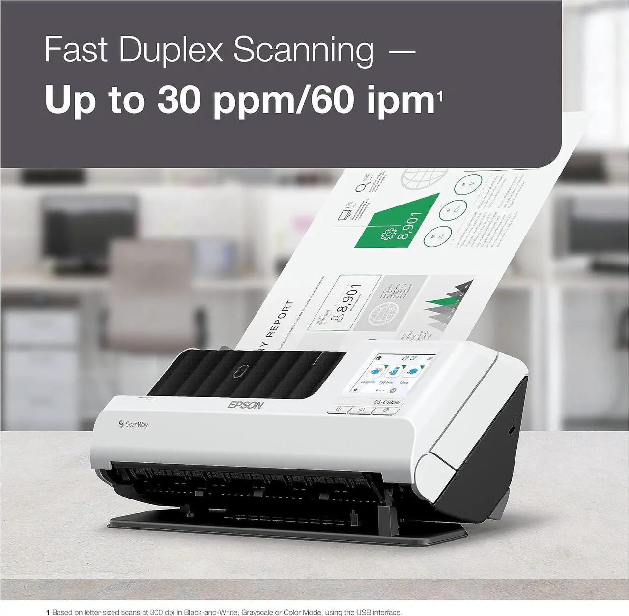 Alt view image 2 of 3 - Epson DS-C480W Sheetfed Scanner - 600 dpi Optical - 10-bit Color - 30 ppm (Mono) - 30 ppm (Color) - Duplex Scanning - US Desktop Document Scanner with Auto Document Feeder (ADF) ModelB11B269202