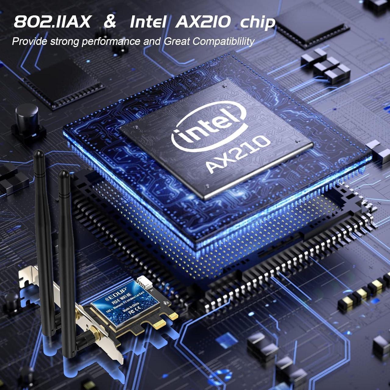 Alt view image 4 of 7 - EDUP AX5400Mbps WiFi Card Wi-Fi 6E Bluetooth 5.2 Tri-Band AX210 PCIE Wireless WiFi Adapter Network Cards 6GHz/5GHz/2.4GHz MU-MIMO Ultra-Low Latency for Desktop PC Windows 10/11 64-bit (Model EP-9651)