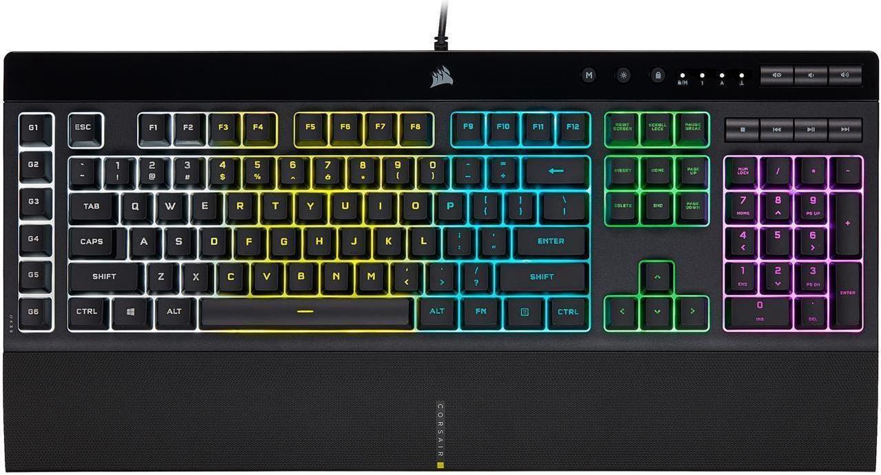 CORSAIR K55 RGB PRO-Dynamic RGB Backlighting - Six Macro Keys with Elgato Stream Deck Software Integration-IP42 Dust and Spill Resistant-Detachable Palm Rest-Dedicated Media and Volume Keys, Black