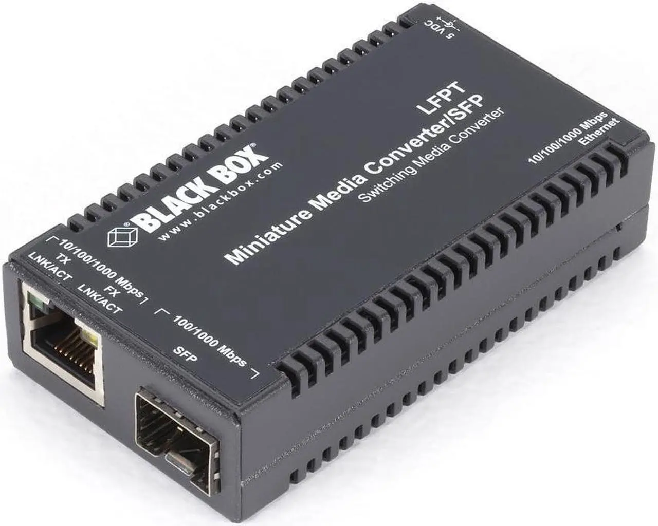 Main image of Black Box Corporatio Black Box Multipower Miniature Transceiver/Media Converter - Network (RJ-45) - Multi-mode, Single-mode - Gigabit Ethernet - 10/100/1000Base-TX, 1000Base-X - 1.0 x Expansion Slots