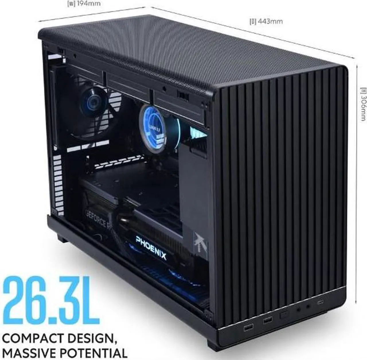 Alt view image 2 of 4 - Lian Li A3X.US mATX 26.3L micro form factor chassis and 10 x 120mm fans A3X.US