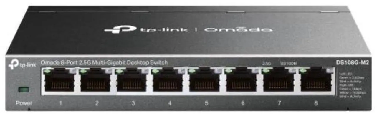 Main image of TP-Link Omada 8-Port 2.5G Multi-Gigabit Desktop Switch PORT: 8 2.5G RJ45 Ports SPEC: Desktop Steel Case FEATURE: Plug and Play - DS108G-M2
