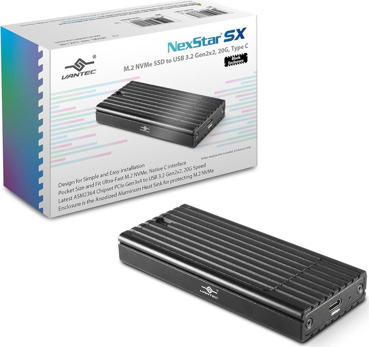 Vantec NexStar SX M.2 NVMe SSD to USB 3.2 Gen2x2, 20G Type C Enclosure Black