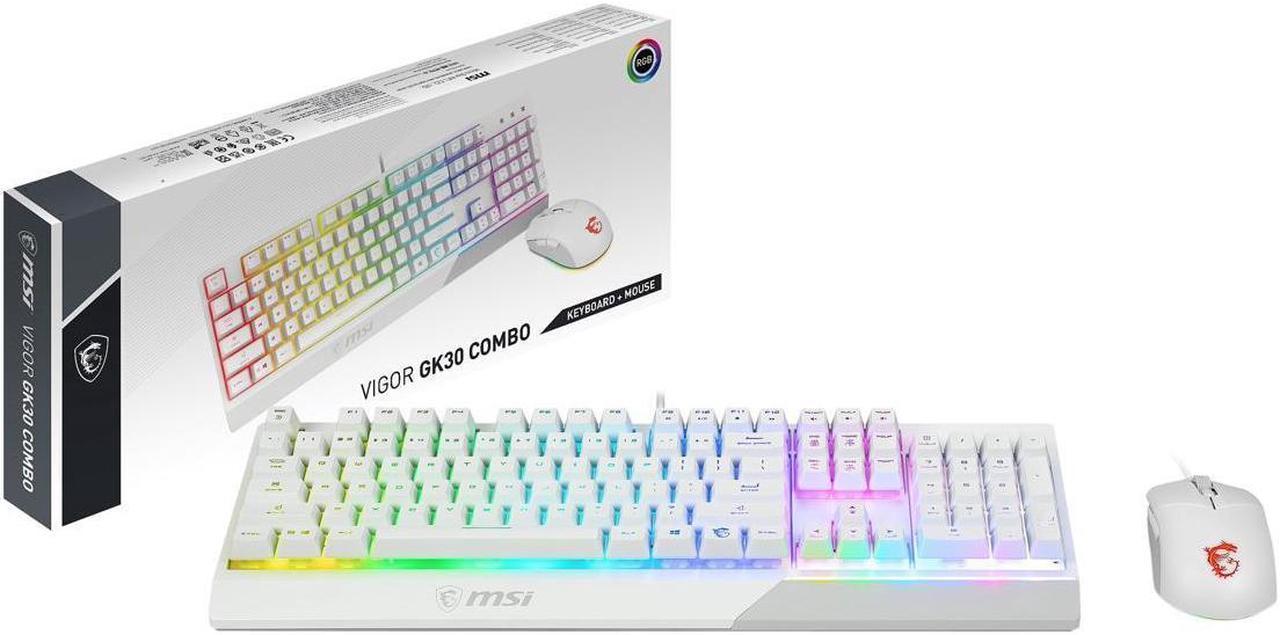 MSI Vigor GK30 Combo White, 6-Zone RGB GK30 Gaming Keyboard & GM11 Gaming Mouse, Water Repellent & Splash-Proof, 5000 DPI