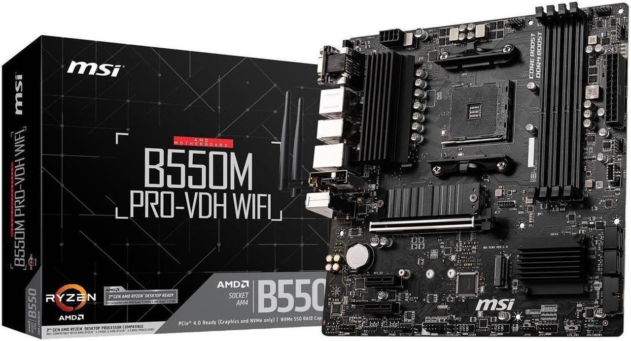 MSI PRO B550M PRO-VDH WIFI AM4 AMD B550 SATA 6Gb/s USB 3.0 Micro ATX AMD Motherboard