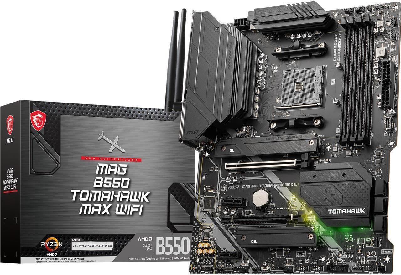 MSI MAG B550 TOMAHAWK MAX WIFI, AMD B550 ATX AM4, 4 Dimm DDR4, PCIE 4.0, M.2 x 2, USB 3.2 Ports, JRGB JRAINBOW, WIFI 6