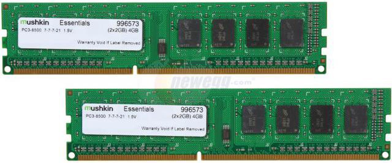 Mushkin Enhanced 4GB (2 x 2GB) DDR3 PC3-8500 1066MHz 240-Pin Dual Channel Kit Desktop Memory Model 996573