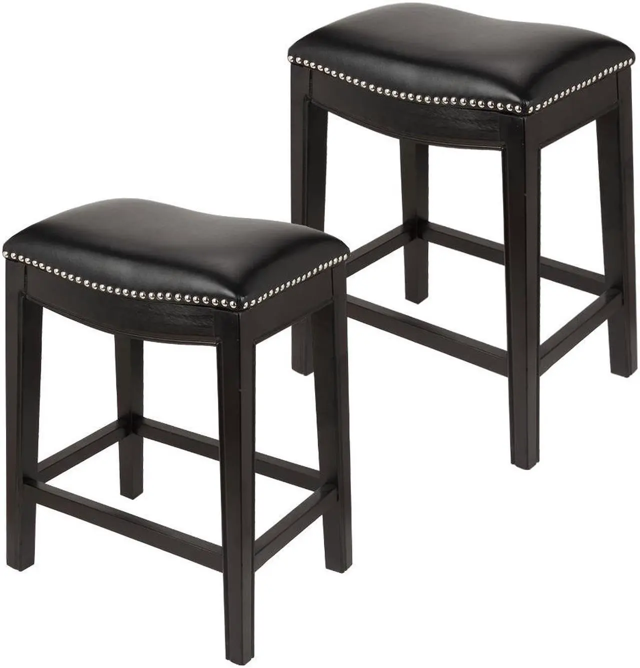 Main image of Homegear Faux Leather Backless Metal-Stud Bar Stools, Set of 2, Black