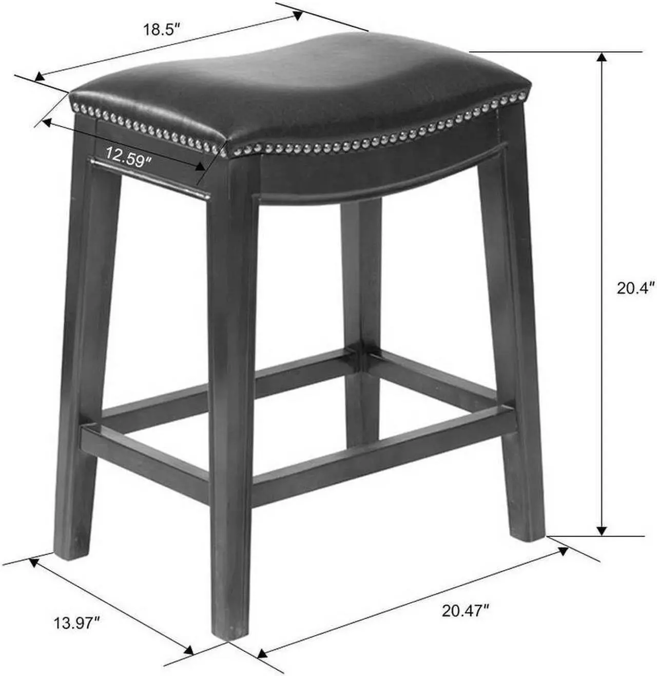 Alt view image 3 of 3 - Homegear Faux Leather Backless Metal-Stud Bar Stools, Set of 2, Black