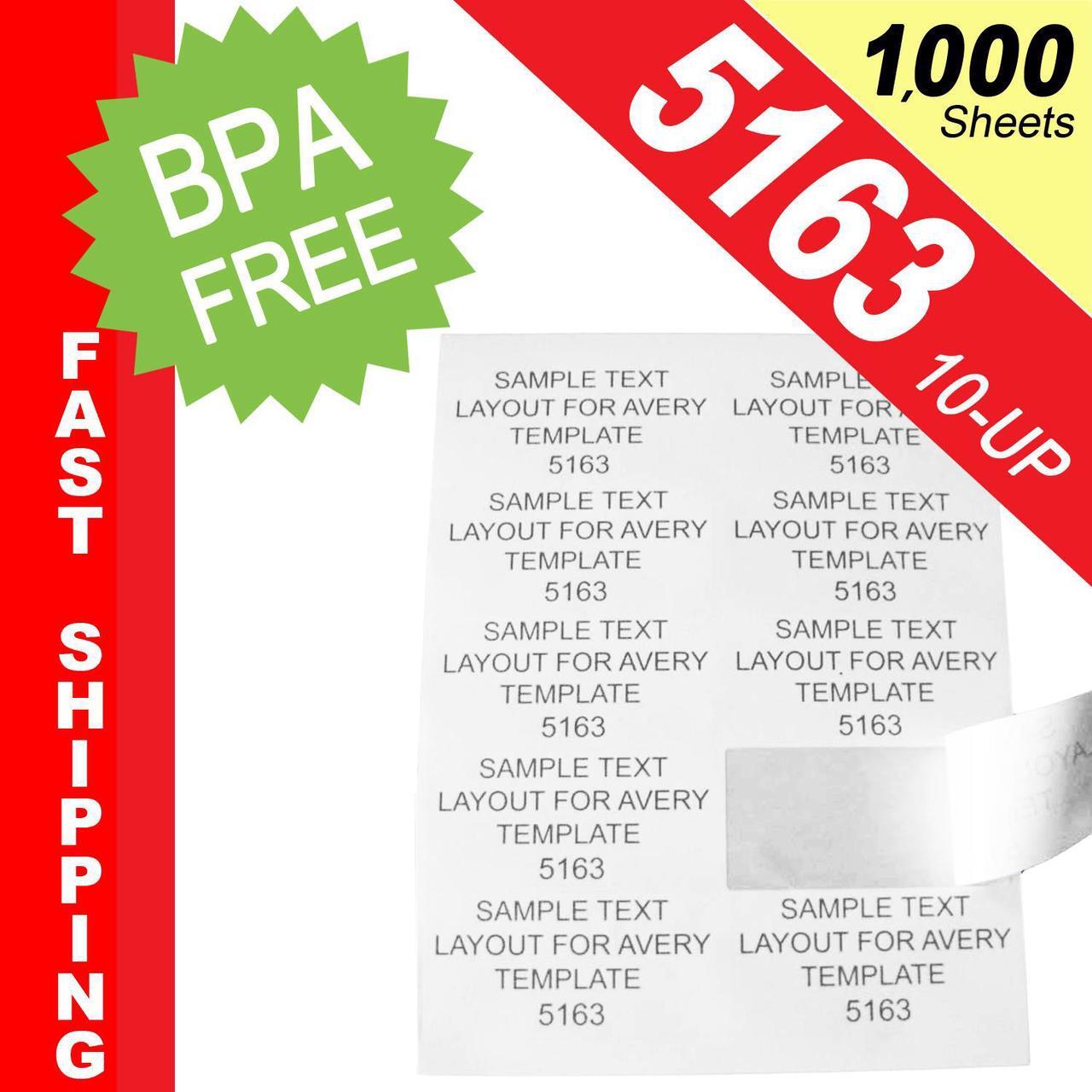 Main image of (1,000 Sheets; 10,000 Labels), Same Size as Avery© 5163, 10-UP, Shipping Labels (4.0" x 2.0") -- BPA Free!