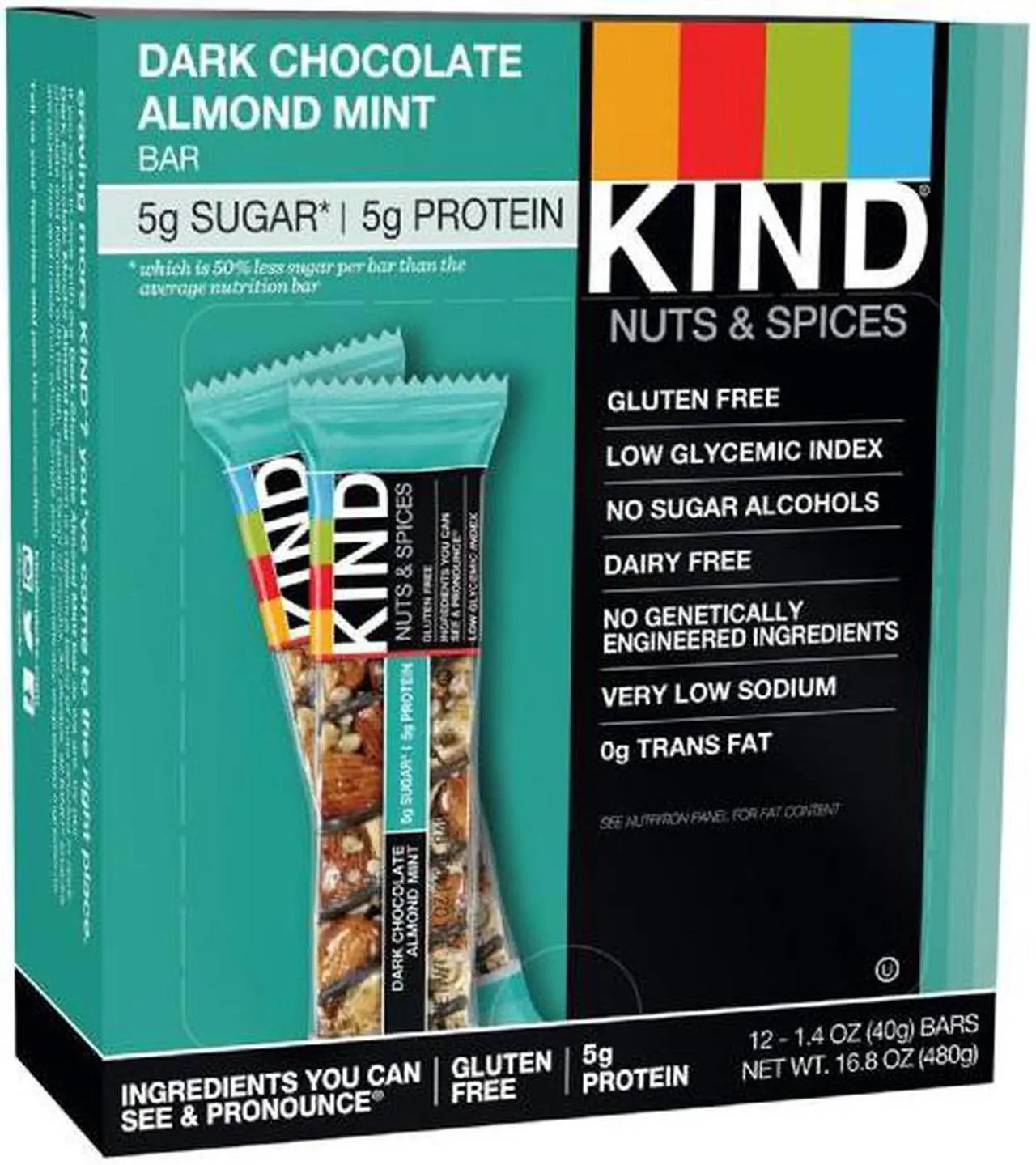Main image of Nuts and Spices Bar, Dark Chocolate Almond Mint, 1.4 oz Bar, 12/Box 19988