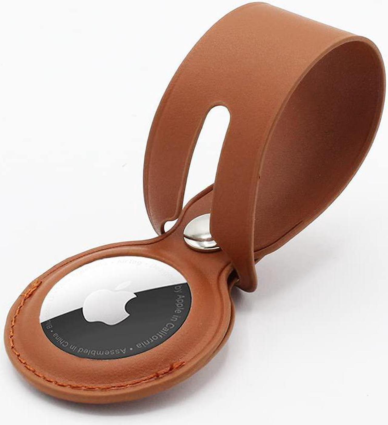 AirTag Holder, Slim Lightweight Protective Cover with Keychain Carabiner for Apple AirTag 2021 (Long Leather Brown)