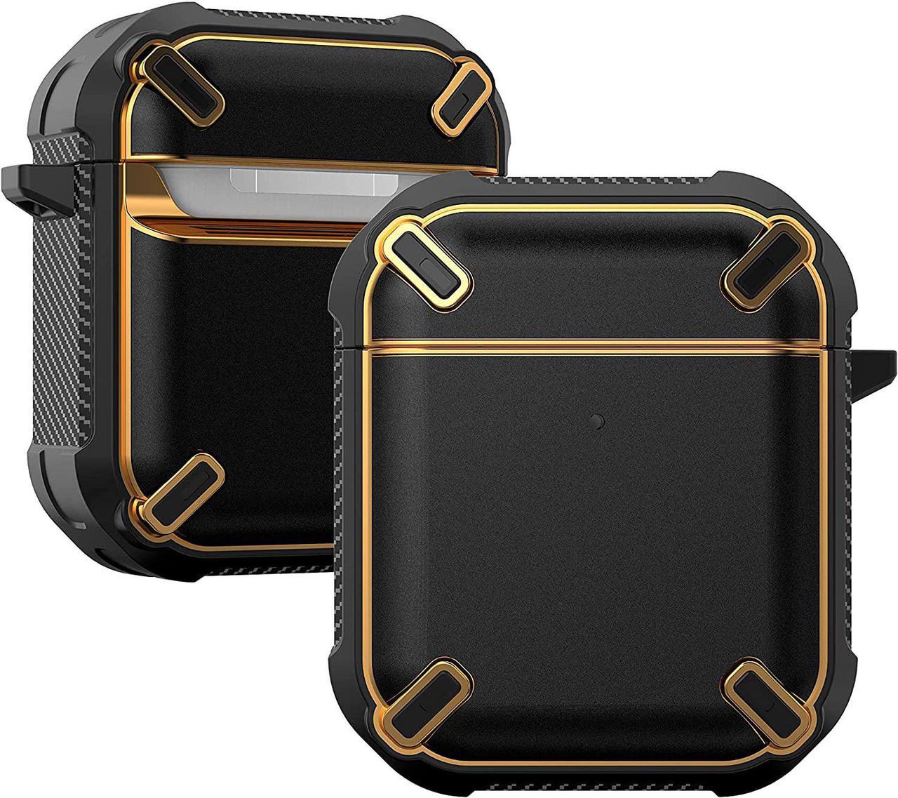 Premium Protection Heavy Duty Case Cover Anti-Scratch Full-Body Slim and Lightweight for Airpod Charging Case Compatible with Apple Airpod 1st & 2nd Generation (Black/Gold)