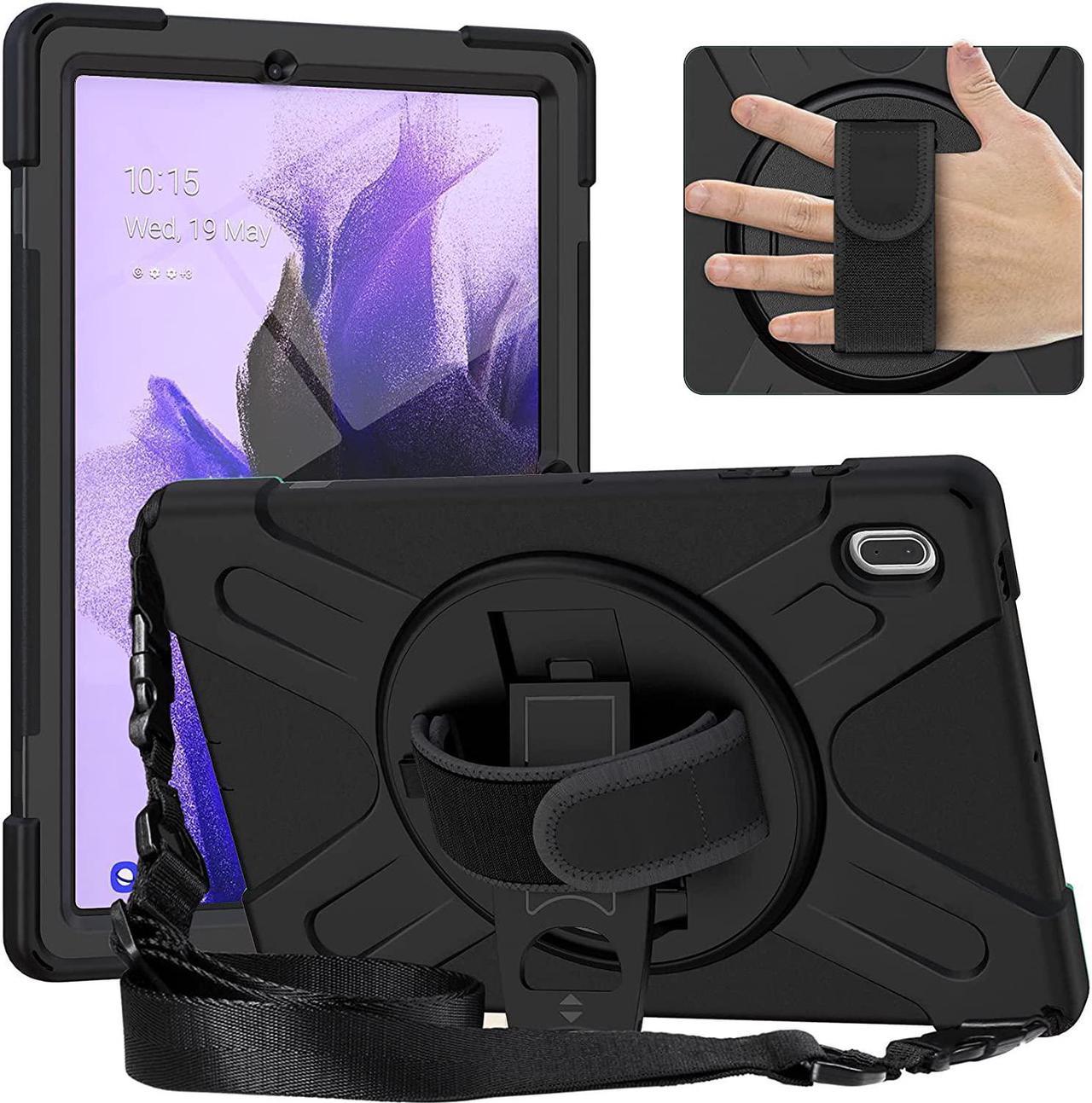 Galaxy Tab S7 FE SM-T730 Case, Shockproof Heavy Duty Impact Drop Protection Case Cover with Shoulder Strap for Samsung Galaxy Tab S7 FE (2021) T730 (Black)