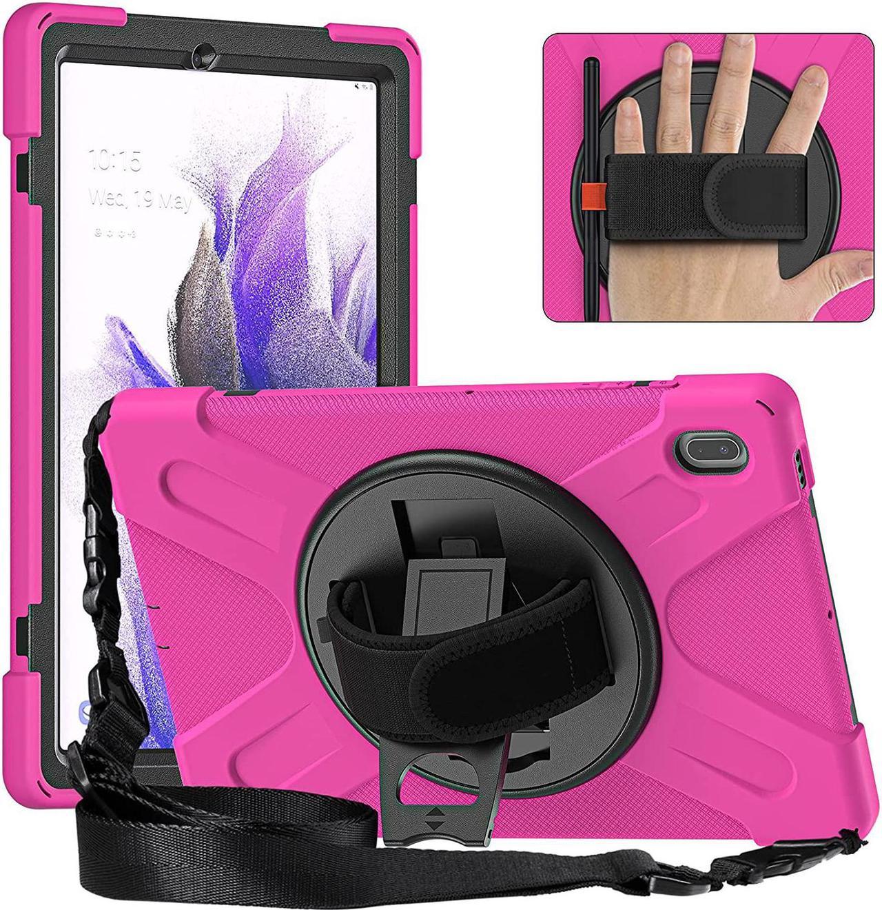 Galaxy Tab S7 FE SM-T730 Case, Shockproof Heavy Duty Impact Drop Protection Case Cover with Shoulder Strap for Samsung Galaxy Tab S7 FE (2021) T730 (Hot Pink)