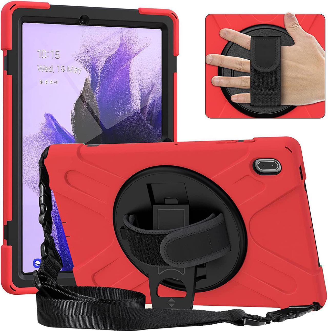 Galaxy Tab S7 FE SM-T730 Case, Shockproof Heavy Duty Impact Drop Protection Case Cover with Shoulder Strap for Samsung Galaxy Tab S7 FE (2021) T730 (Red)