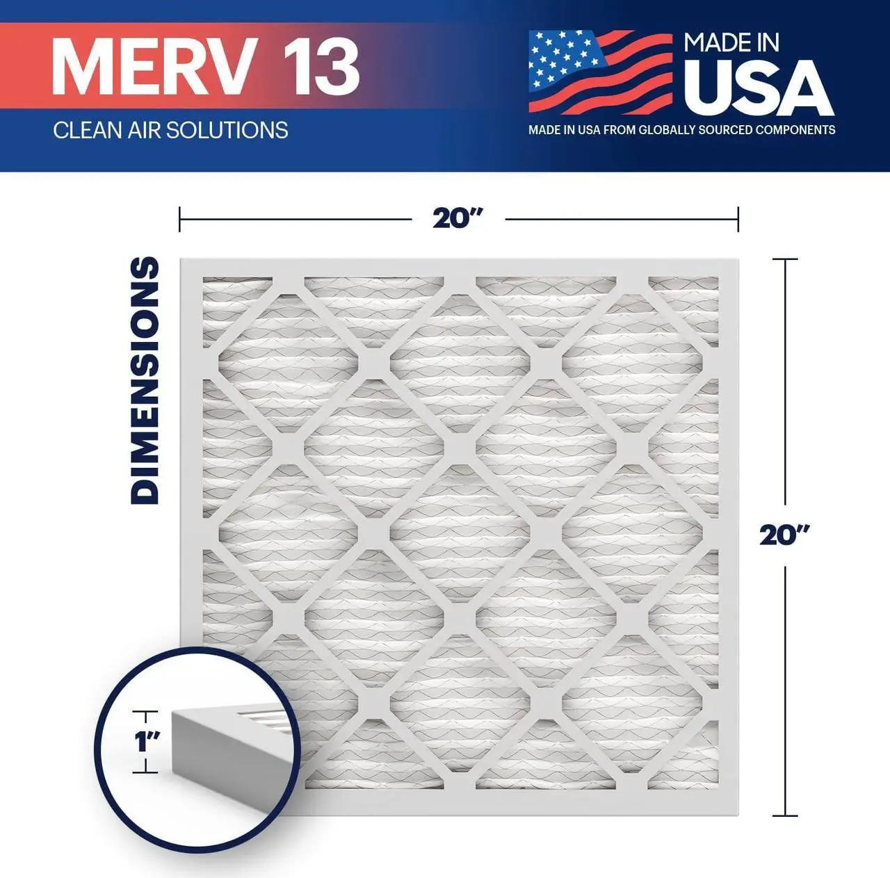 Alt view image 2 of 6 - BNX 20x20x1 MERV 13 Air Filter 4 Pack - MADE IN USA - Electrostatic Pleated Air Conditioner HVAC AC Furnace Filters - Removes Pollen, Mold, Bacteria