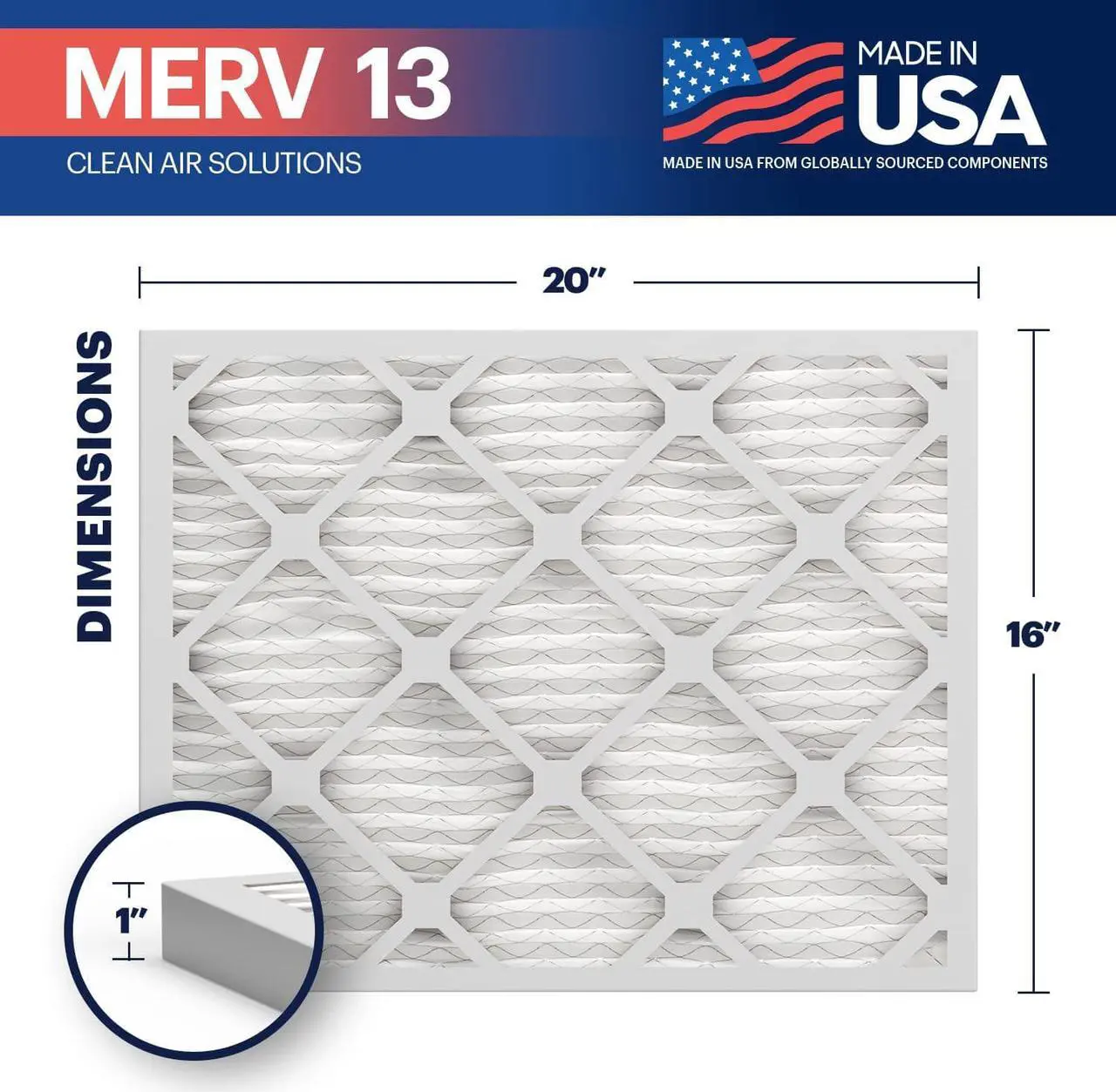 Alt view image 2 of 7 - BNX 16x20x1 MERV 13 Air Filter 4 Pack - MADE IN USA - Electrostatic Pleated Air Conditioner HVAC AC Furnace Filters - Removes Pollen, Mold, Bacteria