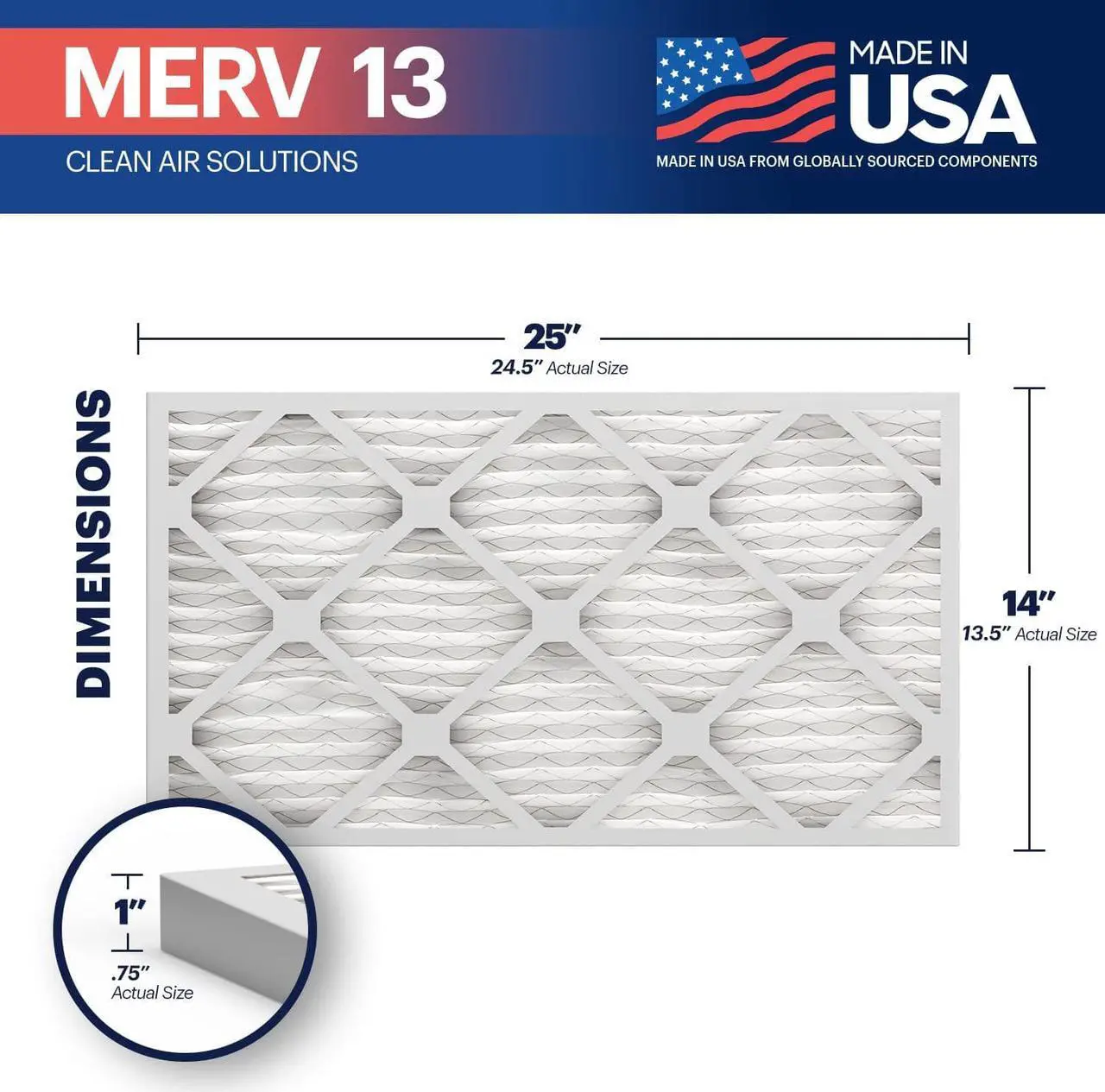 Alt view image 2 of 7 - BNX 14x25x1 MERV 13 Air Filter 4 Pack - MADE IN USA - Electrostatic Pleated Air Conditioner HVAC AC Furnace Filters - Removes Pollen, Mold, Bacteria