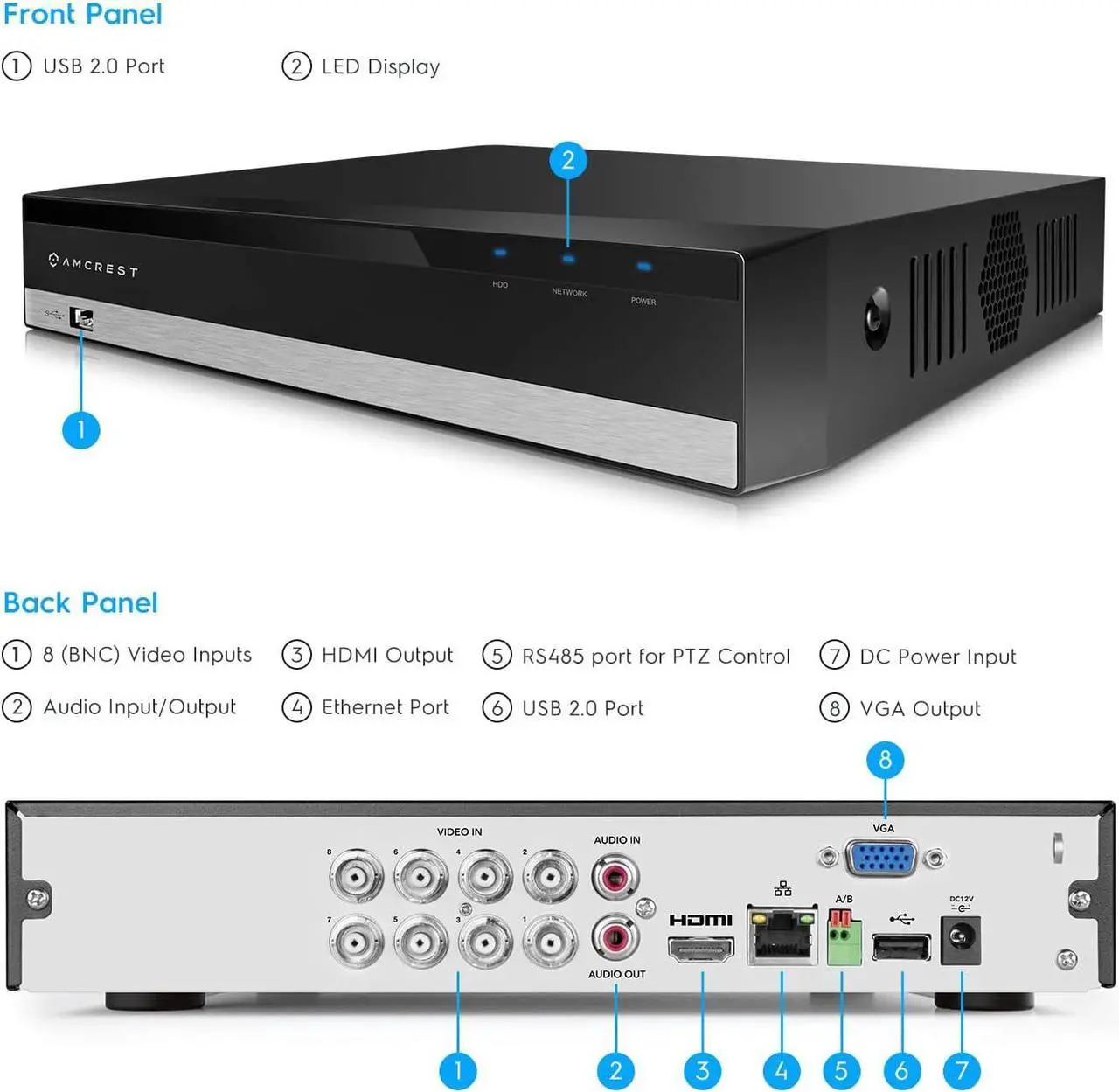 Alt view image 6 of 7 - Amcrest 4K UltraHD 8 Channel AI DVR Security Camera System Recorder, 8MP Security DVR for Analog Security Cameras & Amcrest IP Cameras, AI Smart DVR, Pre-Installed 2TB HDD (AMDV5108-2TB)
