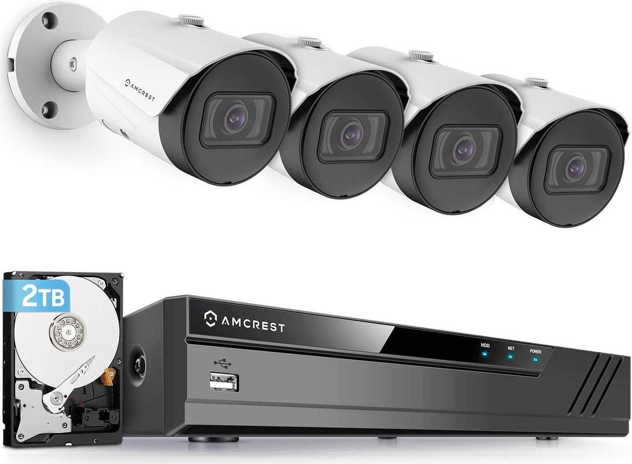 Main image of Amcrest 5MP Security Camera System, 4K 8CH PoE NVR, (4) x 5-Megapixel 2.8mm Wide Angle Lens Weatherproof Metal Bullet POE IP Cameras, Pre-Installed 2TB Hard Drive, NV4108E-IP5M-B1186EW4-2TB (White)