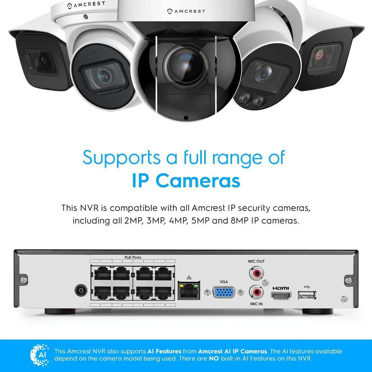 Alt view image 5 of 7 - Amcrest NV4108E-A2 4K 8CH POE NVR (1080p/3MP/4MP/5MP/8MP) POE Network Video Recorder - Supports up to 8 x 8MP/4K IP Cameras, 8-Channel Power Over Ethernet Supports up to 10TB HDD (Not Included)